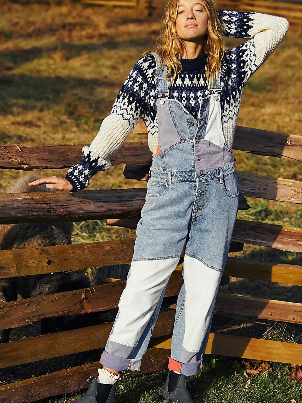 Free People Pieced Patch Overalls Size S